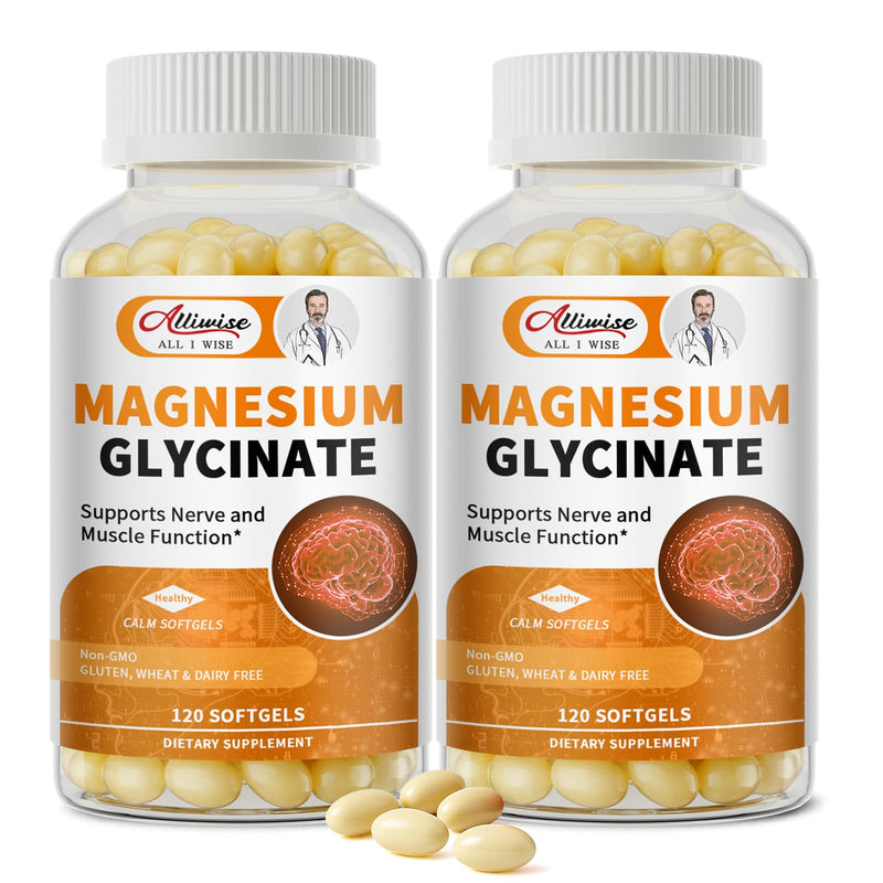 2pack Magnesium Glycinate 400mg Softgels with Vitamin D3 & B6,240count | High Absorption Magnesium Glycinate, Easy to Swallow Small Softgels, Gentle Support for Sleep, Muscle & Calm 120 Count (Pack of 2)