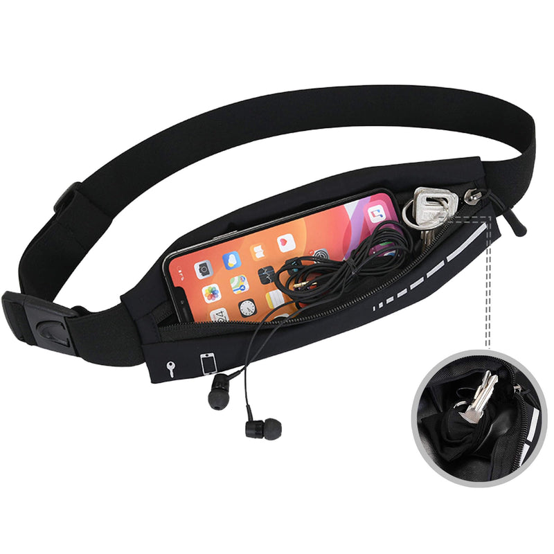 Slim Waterproof Fanny Pack Belt Bag for Women & Men – Bounce-Free Adjustable Running Belt, Lightweight Phone Holder Waist Pouch for Jogging, Workout, Travel, Money Belt-Black Black