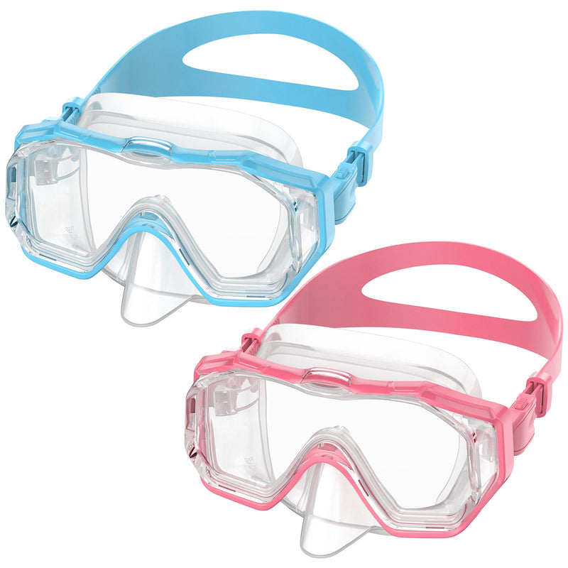 WSTOO Adults Swim Goggles with Nose Cover to Prevent Water Inhaling, Anti-Fog Swimming Mask for Youth Men Women Transparent Blue+pink Large