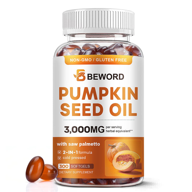 Pumpkin Seed Oil with Saw Palmetto Softgels, 3000mg Per Serving, 300/600 Softgels | Cold-Pressed with Essential Fatty Acids & Phytosterols | Supports Hair, Urinary, Bladder & Prostate Health | Non-GMO - BeesActive Australia