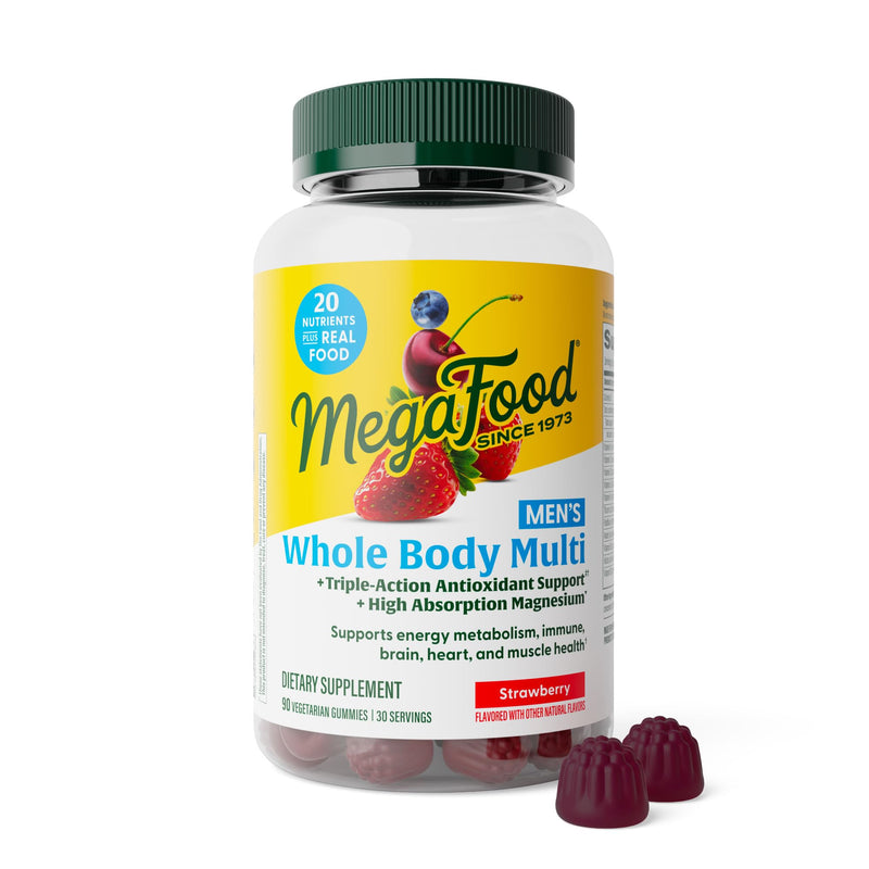 MegaFood Whole Body Gummies, Multivitamin for Men, Strawberry, 90 Gummies | Mens Multivitamins for Immune, Brain, Heart & Muscle Health, Vitamin C, D3, Magnesium Citrate, Methylated B12, 30 Servings