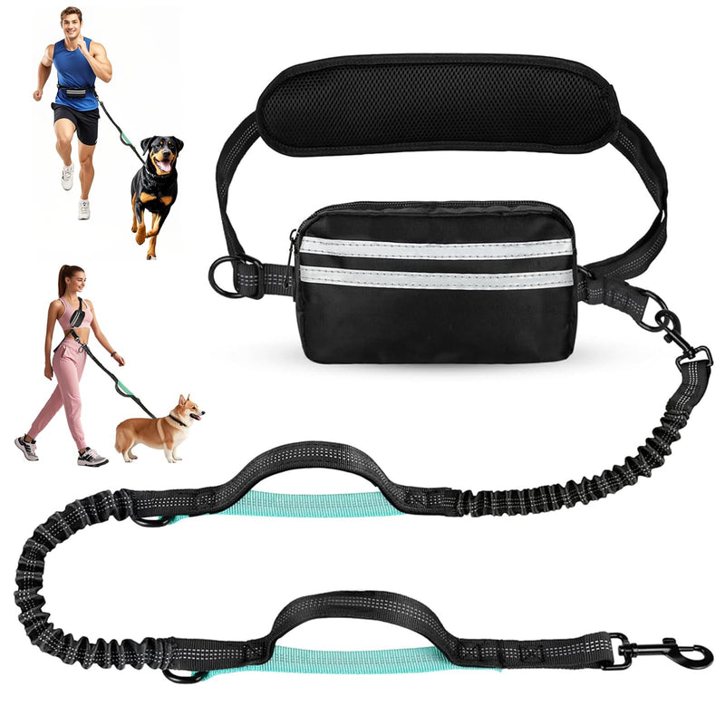 Hands Free Dog Leash with Pouch, Crossbody & Waist Leash for Dog Walking, No Pull Heavy Duty Bungee, Padded Handles & Reflective for Large Medium Dogs, Black Blue 1 Leash Black/Blue