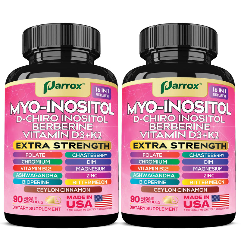 Myo-Inositol Supplement, 14-in-1 D-Chiro Inositol & Berberine, 2 Pack | D-Chiro Inositol, DIM, Berberine, Vitamins D3+K2, B12, Chromium, Cinnamon, Zinc, Ashwagandha, Chasteberry 90 Count (Pack of 2)
