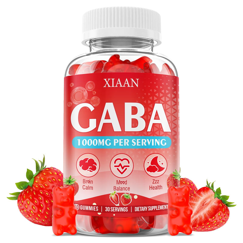 GABA Gummies 1000mg for Kids & Adults, Chewable GABA Supplements with L Theanine 5-HTP Ashwagandha Vitamins B6,B12,D3 for Calm & Zzz, Sugar-Free/Vegan, Strawberry Flavor 60 Count 60 Count (Pack of 1)