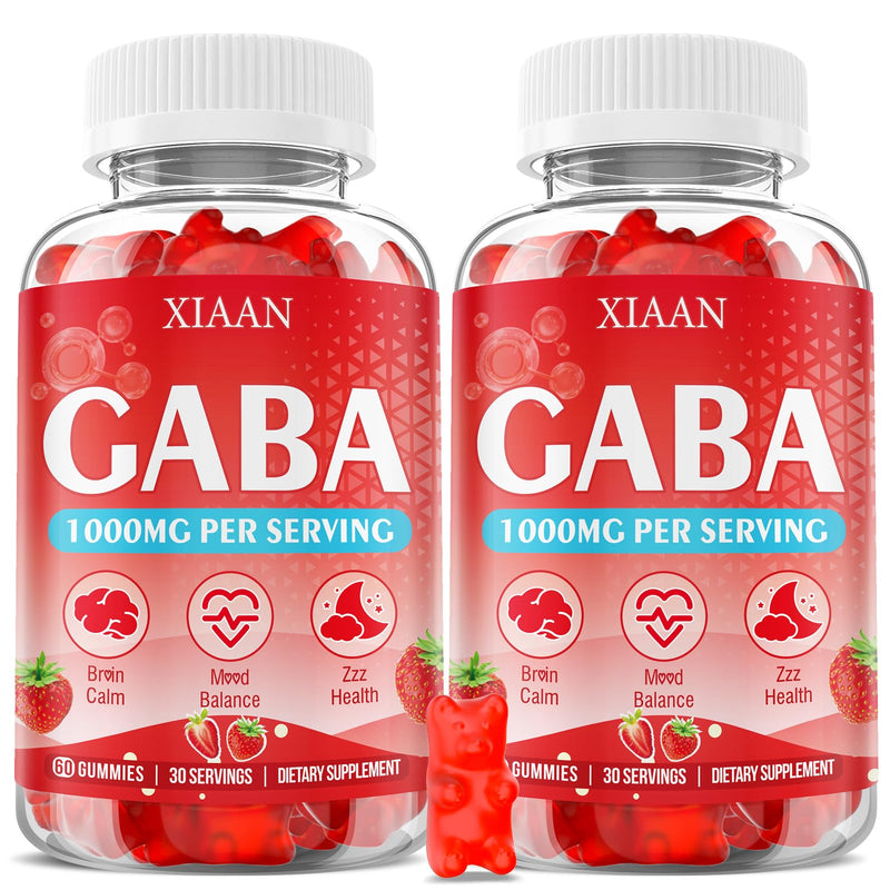 GABA Gummies 1000mg for Kids & Adults, Chewable GABA Supplements with L Theanine 5-HTP Ashwagandha Vitamins B6,B12,D3 for Calm & Zzz, Sugar-Free/Vegan, Strawberry Flavor 120 Count 60 Count (Pack of 2)