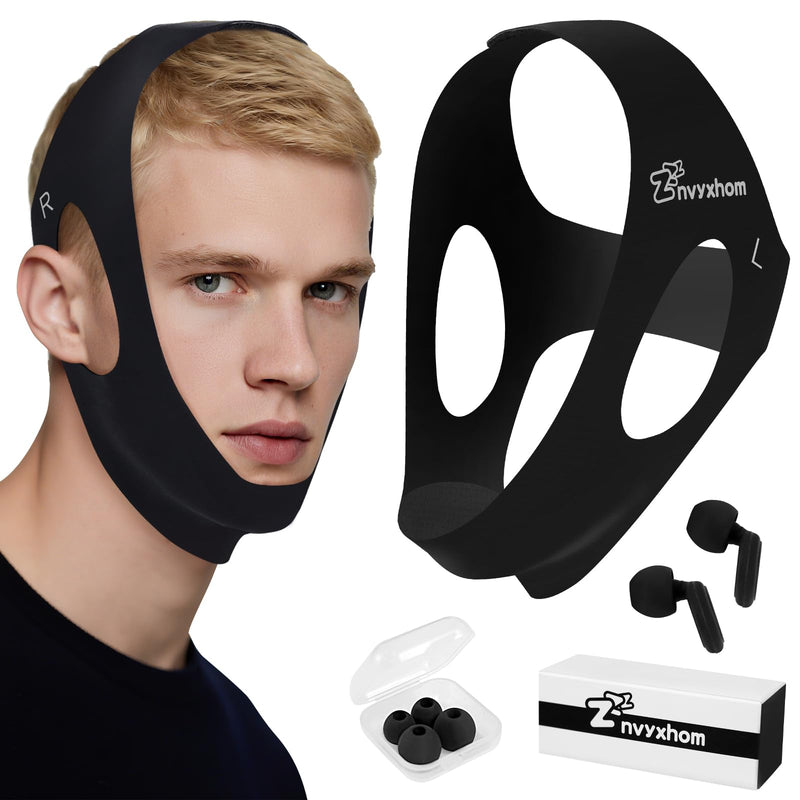 Anti Snore Chin Strap for Sleeping Jaw Tape Mouth Snoring Sleep Devices Stopper Solution Cpap Users Head Mouthpiece to Keep Closed Mandibular Advancement Reducing Aids Men Women Black