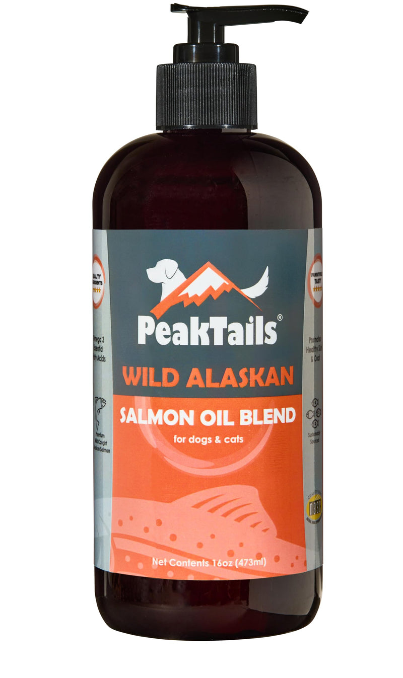 PeakTails Wild Alaskan Fish Oil for Dogs – Omega-3 Blend with Pollock + Salmon Oil – Omega 3, 6, DHA & EPA – Supports Dog Skin & Coat – Natural, Wild Caught – Made in USA – 16 oz 16 Ounce