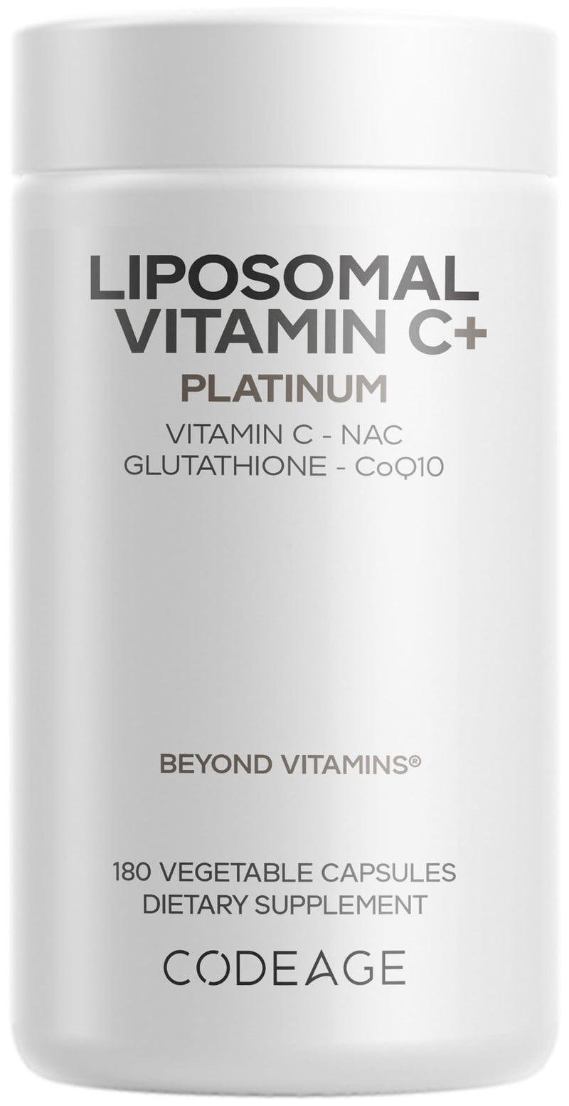 Codeage Liposomal Vitamin C+ 1000mg, Glutathione, Quercetin, 180 Capsules | Liposomal vitamin C 1,000 mg with glutathione, NAC, CoQ10, resveratrol, quercetin and bioflavonoids. Non-GMO.