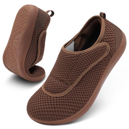 Mens Walking Shoes Wide Diabetic Shoes Adjustable Swollen Feet Neuropathy Orthopedic Shoes Breathable Barefoot Zero Drop Sneakers 12 Wide Brown