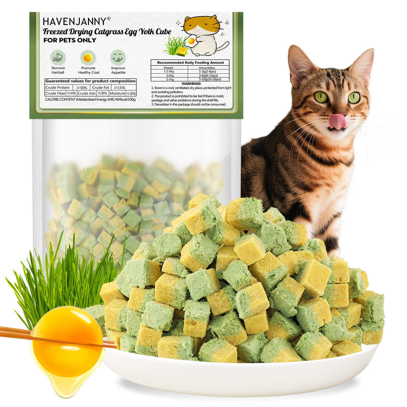Freezed-Dried Cat Grass Treats, Catgrass Egg Yolk Duo Bites, Cat Dental Treats for Hairball Control and Healthy Coat, Cats Teething Stick (60g, EggYolk) 2.11 Ounce (Pack of 1)