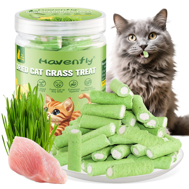 Cat Grass Teething Sticks, 3.52oz Edible Natural Dried Cat Grass Treats with Chicken, Cats Snack for Hairball Removal and Dental Care 3.52 oz