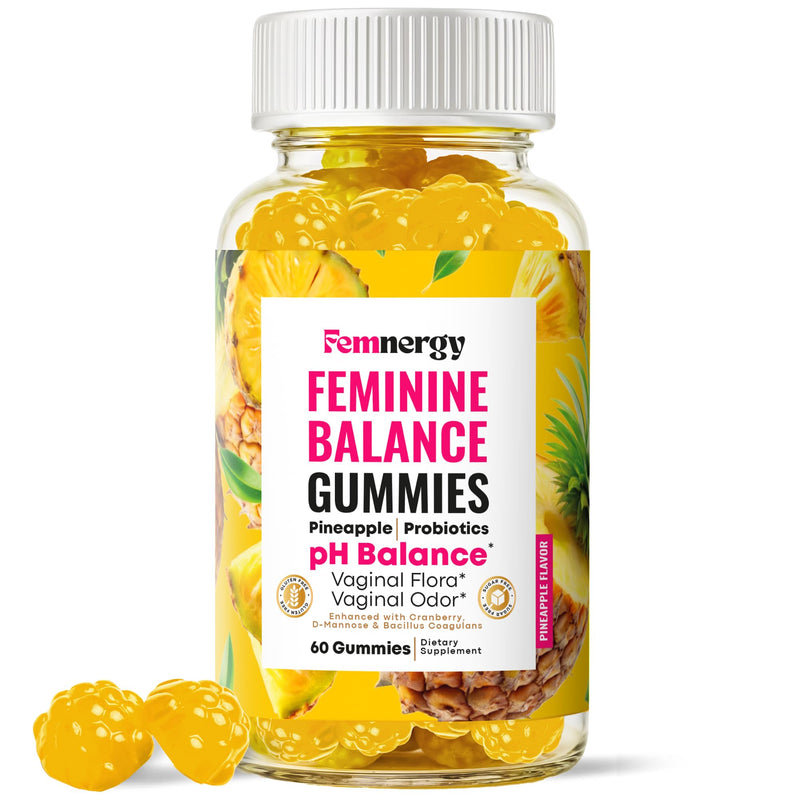 Feminine Balance Probiotic Gummies for Women - Vaginal Health & pH Balance Natural Gummy Supplement with Probiotics Pineapple Cranberry Vitamin C - Women's Healthy Odor & Flora Support - Gluten-Free