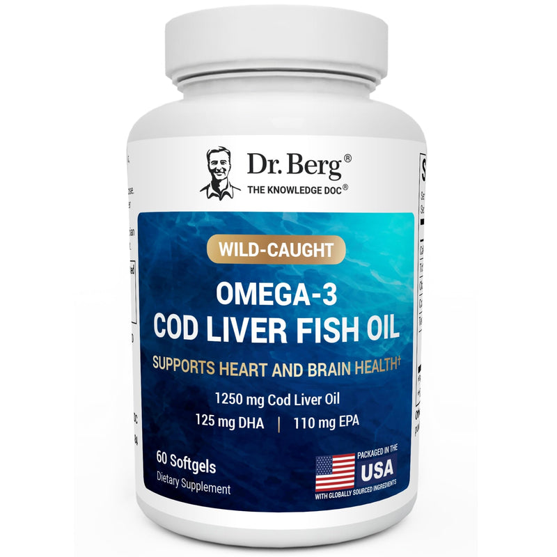 Dr. Berg Maximum Strength Omega-3 Cod Liver Fish Oil (1250 mg) from Wild-Caught Cod - Lemon-Flavored Omega-3 Fish Oil for Women & Men - EPA DHA Supplement ‚Äì 60 Softgels