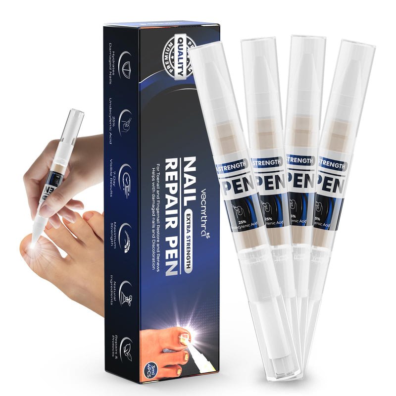 4-PACK Nail Fungus Pen - Toenail Fungus Treatment Extra Strength 25% Undecylenic Acid, Fast-Acting 7 Days Toe Nail Fungus Treatments, Tea Tree Oil, Acetic Acid Nail Repair Pens for Damaged Nail
