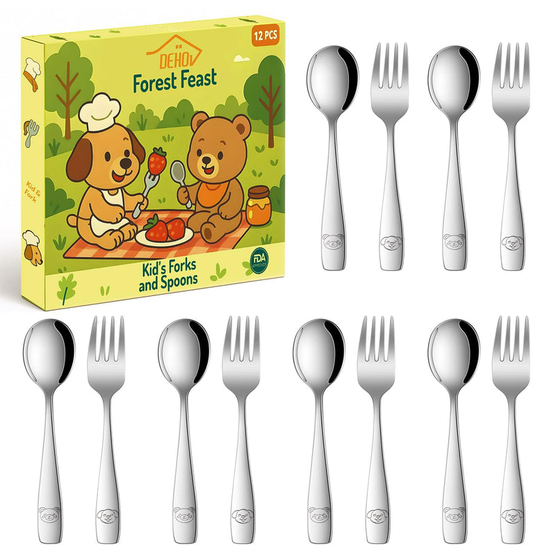 Toddler Eating Utensils Set,Set Of 12 Food Grade Stainless Steel Silverware Sets For Kids,Dishwasher Safe Children Small Metal Spoons And Forks Flatware Sets