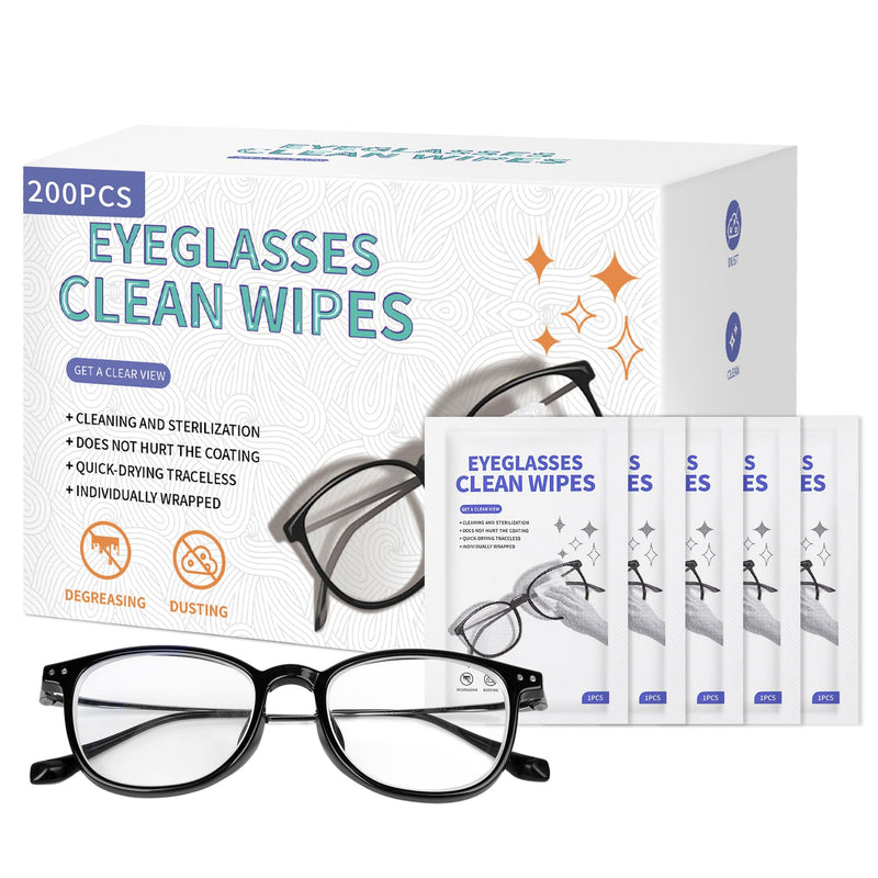 [200 Pack] Large Glasses Cleaner, Lens Wipes for Eyeglasses, Pre-Moistened Individually Wrapped Cleaning Wipes, Eye Glasses Cleaner Wipes for Camera, Phone, Computer, Laptop Screen (4.72 * 5.91 inch)