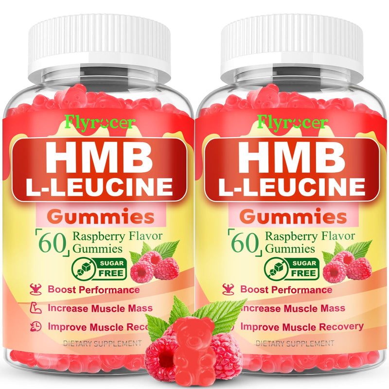 2 Pack HMB and L-Leucine Gummies, HMB and Leucine for Muscle Growth, Muscle Relief, for Men & Women, Vegan, Sugar-Free, Raspberry Flavor, 120 Count 60 Count (Pack of 2)