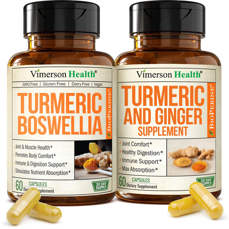 Turmeric Supplement Bundle ‚Äì 2-Pack Organic Turmeric Curcumin Supplement with 95% Curcuminoids + 65% Boswellia Extract, Ginger Root & Black Pepper (BioPerine) ‚Äì High Absorption ‚Äì 2 x 60 Vegan Capsules - BeesActive Australia