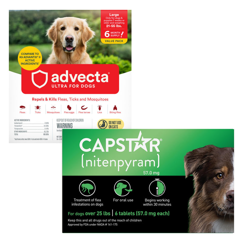 ADVECTA Flea and Tick Prevention for Large Dogs 21-55 lbs (6 Doses) + CAPSTAR Flea Treatment for Dogs Over 25 lbs (6 Doses) Bundle