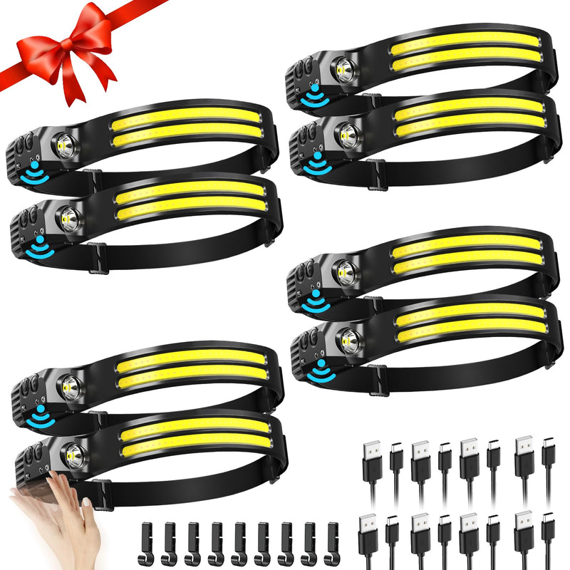 Rechargeable Headlamp 8 Pack, LED Headlight Flashlight Super Bright with 230° Wide Beam, Motion Sensor, 5 Modes Waterproof Head Lamp for Outdoor Hiking Running Camping - BeesActive Australia