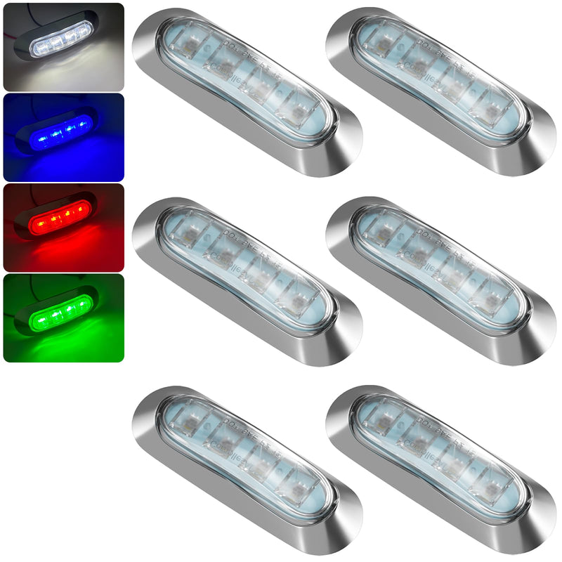 PSEQT 6Pcs 4LED RGBW Boat Courtesy Lights, 4-color 3.8'' Oval Waterproof Marine Interior Deck Transom Stern Navigation Lights for Pontoon Fishing Boat Bass Sailboat Kayak Yacht 3.75''x0.78''x0.6'' - BeesActive Australia