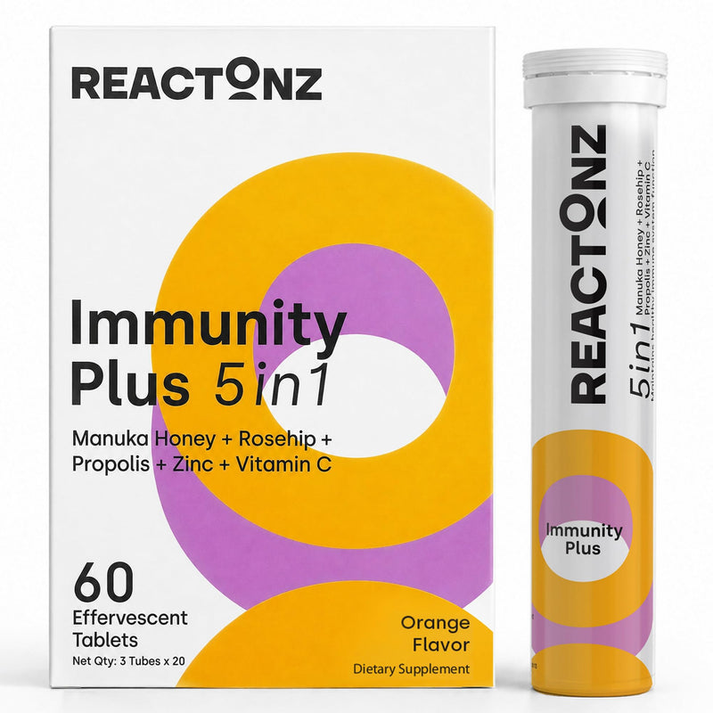 5 in 1 Immunity Plus – Immune Support & Antioxidant Supplement – Vitamin C, Zinc, Manuka Honey, Rosehip & Propolis – Natural Zesty Orange Flavor – 60 Day Supply Effervescent Tablets 60 Count (Pack of 1)