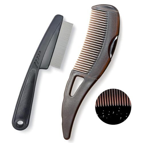 Dandruff Comb, Stainless Steel Fine Tooth Lice/Flea Comb, Psoriasis Comb, Scalp Oil Buildup Removal Wide Hollow Tooth Button Hairbrush for Scalp Massage Care for Man Women and Kids