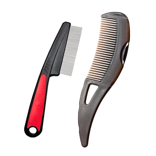 Dandruff Comb and Fine Tooth Lice/Psoriasis Comb Stainless Steel for Scalp Detox/Exfoliate for Women, Men & Kids, Flakes/Build Up Removal Shower Brush Tool for Hair Care/Growth, Set of Two (Red) Red