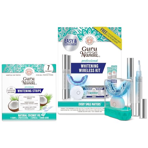 GuruNanda Ultimate Whitening Duo – Professional LED Whitening Kit & 7-Day Whitening Strips for Removing Surface Stains & Achieving a Brighter Smile On-the-go