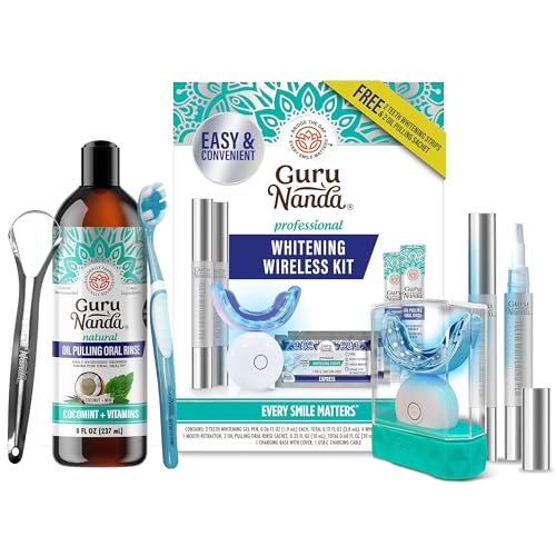 GuruNanda Whiter Smile Wellness Bundle – Professional LED Whitening Kit & CocoMint Oil Pulling 8oz for a Brighter Smile, Fresher Breath & Complete Oral Care