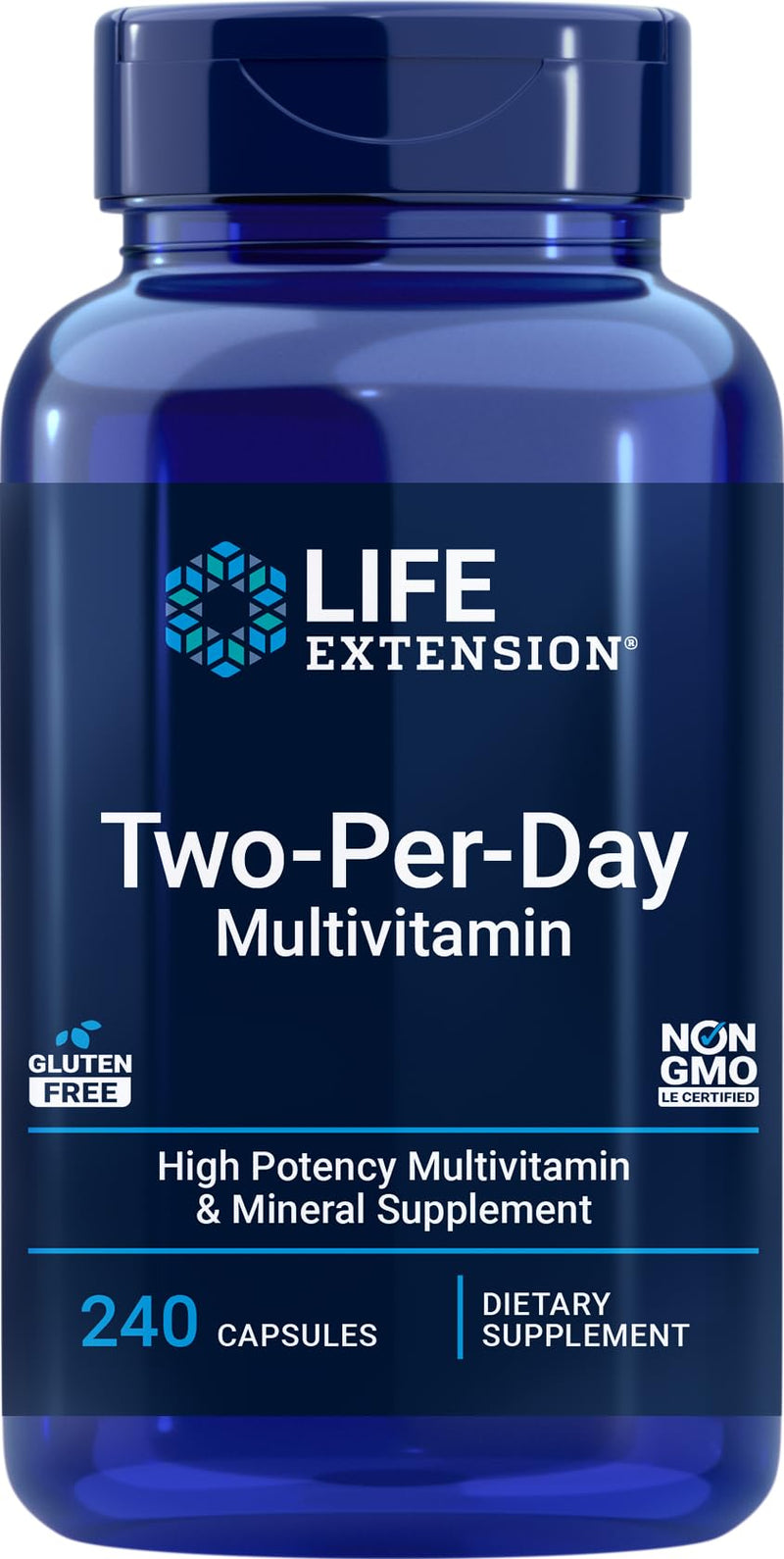 Life Extension Two-Per-Day Multivitamin, 240 Capsules | Vitamins B, C & D, Zinc & over 25 Vitamins, Minerals & Extracts in a Two-Month Supply, Non-GMO, Gluten-Free Capsules 240 Count (Pack of 1)