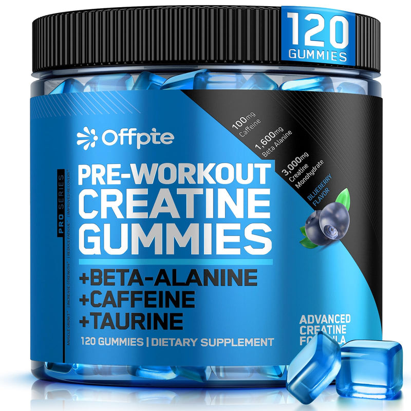Pre Workout Gummies for Men & Women,Cheweable|Sugar-Free|PreWorkout Energy Gummies with Creatine Monohydrate, Beta-Alanine,Taurine for Strength & Endurance,120 Gummies, Blueberry Flavor - BeesActive Australia