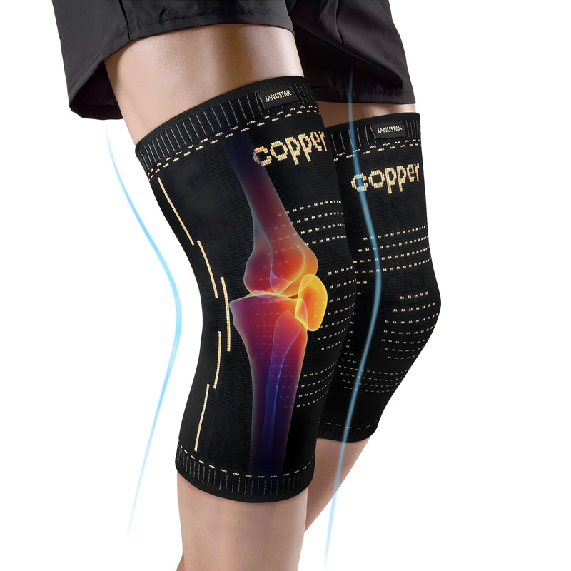 Copper Knee Braces for Men & Women – Knee Compression Sleeves for Pain Relief, Arthritis, Sports and Recovery Medium Black & Gold - BeesActive Australia