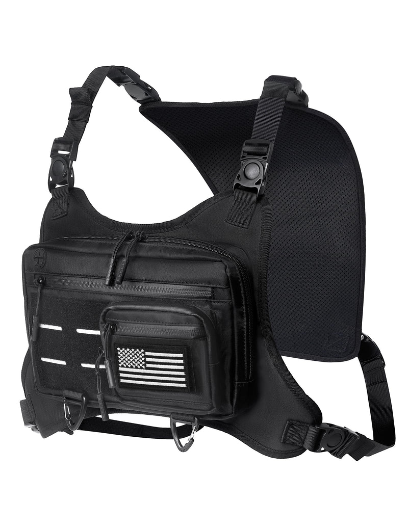 Chest Bag for Men with Expandable Accordion Structure, Running Vest for Outdoors, Chest Pack for Cycling, Hiking Black A