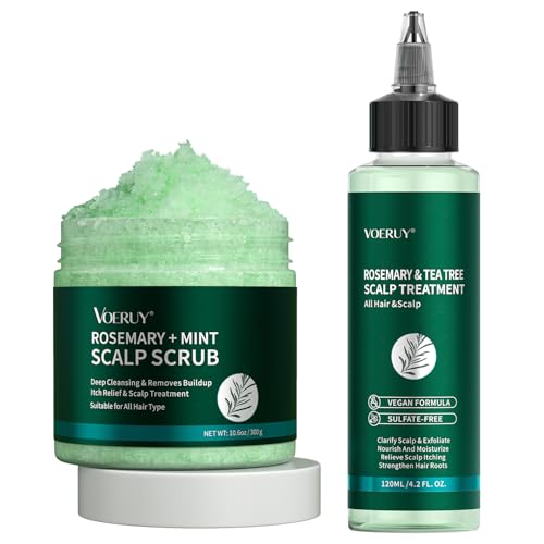 VOERUY Rosemary Scalp Exfoliator Scrub 10.6oz/300g +Rosemary & Tea Tree Scalp Treatment 120ML