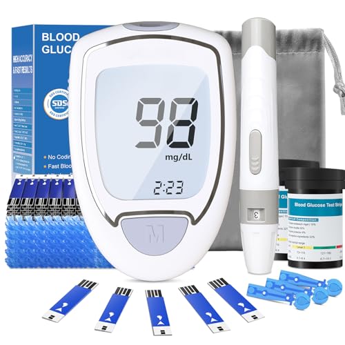 Glucose Monitor Kit, Blood Sugar Monitor with 50 Test Strips & 50 Lancets for Diabetes Testing, High Accuracy Blood Glucose Meter with Auto Eject, No Coding & Large LCD for Seniors, Glucometer Diabetes Testing Kit for Travel & Home Use