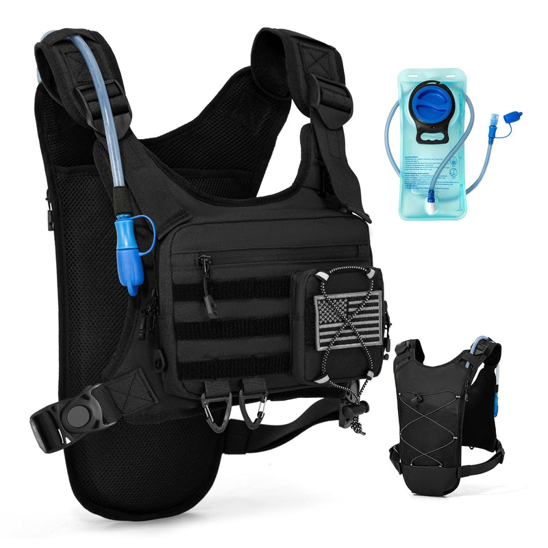 Hydration Vest with 2L Water Bladder for Men and Women,Lightweight Adjustable Hydration Backpack,Reflective Running Vest Chest Bag for Climbing Cycling Hiking Black One Size