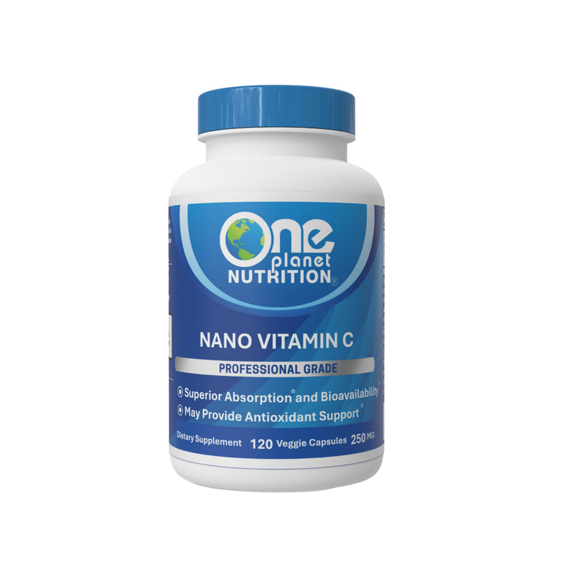 One Planet Nutrition Nano Vitamin C 250 mg Capsules (120 Count) - Nano Particle Size Ascorbic Acid from Lime Extract for Max Absorption - Supports Immune Health & Collagen Production - Non GMO, Vegan
