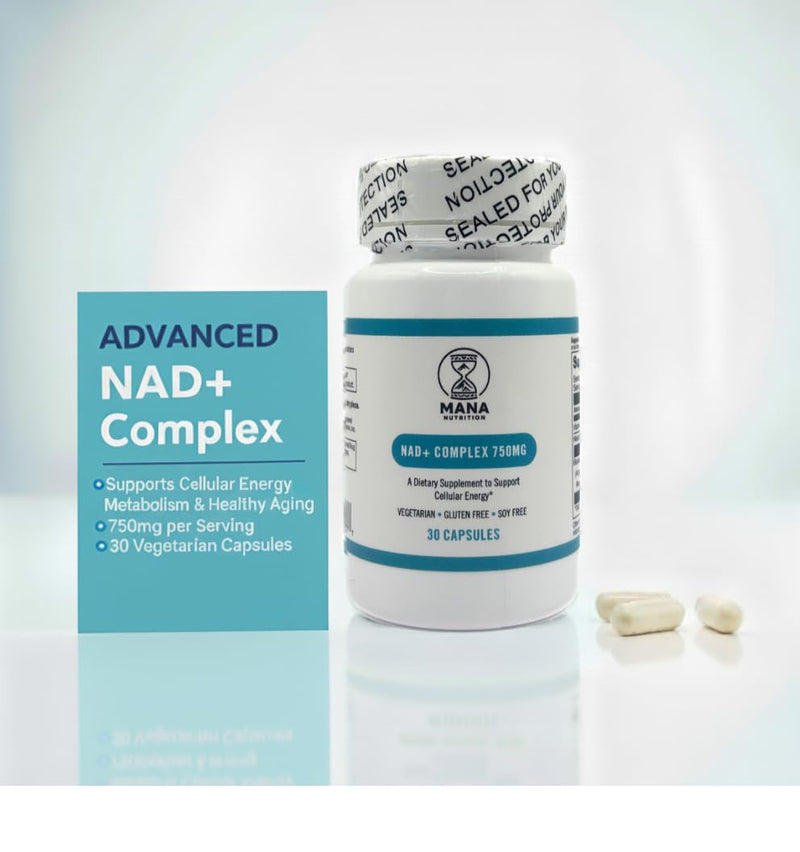 NAD+ Complex 750MG – with Niacin & Vitamin C – Vegan, Gluten-Free, Non-GMO – 30 Capsules | Cellular Energy, Healthy Aging & Mitochondrial Support, Vegan, Non-GMO, With Niacin & Vitamin C