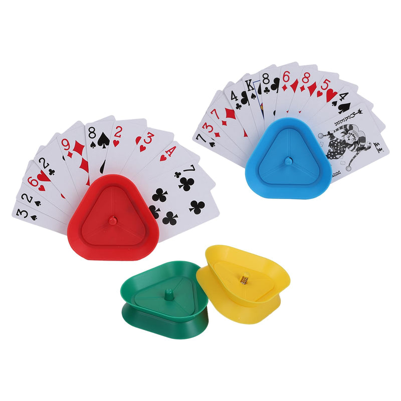 1 Pack Triangle Shaped Hands-Free Playing Card Holder for Kids,Playing Card Games Holder,Adults,Poker Parties,Family Card Game Nights&Classroom Activities (4pack) 4 Pack (Red,yellow,blue,green)