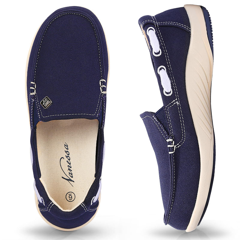 Womens Slip On Shoes - Canvas Casual Loafers Shoes with Arch Support 10 Navy