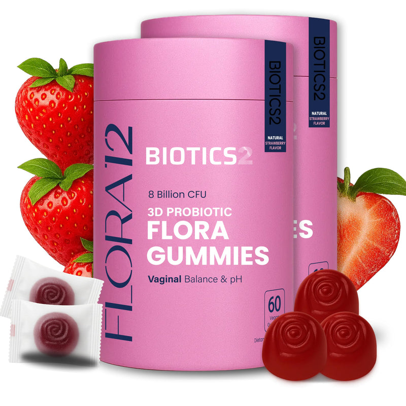 Flora12 Vaginal Probiotics for Women pH Balance Gummies with Prebiotics 8x Billion Probiotics 5x Extracts Saw Palmetto, Dong Quai, Motherwort, Wild Kelp & Yam | Vegan Sugar-Free Gluten-Free, 120 Ct 60 Count (Pack of 2)