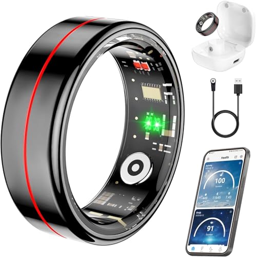 Fit Ring, Smart Health Rings for Women Men with Heart Rate,Blood Oxygen,HRV,Stress Level, Sleep Monitor, Step Tracker, No Subscription Fee, IP68 Waterproof Smart Ring for iphone &Android (Black, 12#) Black 12#