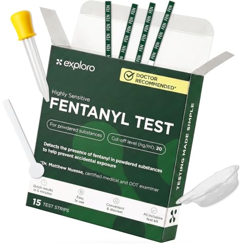 Exploro Fentanyl Test Strips for Powder, Harm Reduction Kit, 15 Pack 15 Count (Pack of 1)