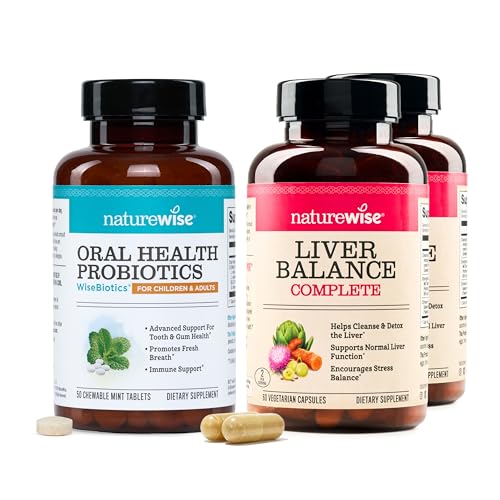 NatureWise [1] Oral Probiotics - Chewable Sugar-Free Mint Tablet - 50 Count[50-Day Supply] + (Pack of 2) Liver Balance - Milk Thistle, Dandelion, Turmeric - 60 Capsules[30-Day Supply]