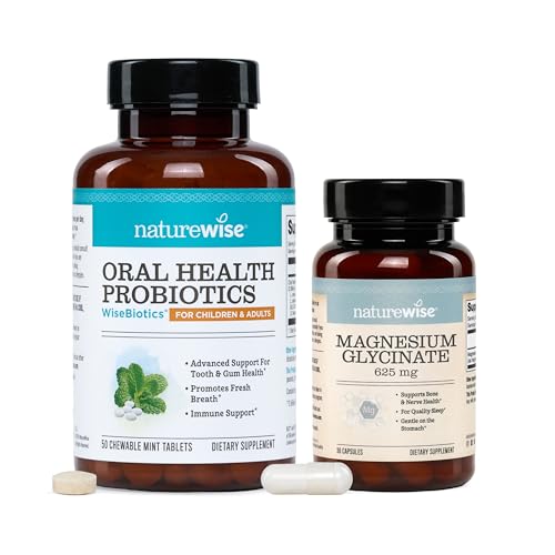 NatureWise [1] Oral Probiotics - Chewable Sugar-Free Mint Tablet - 50 Count[50-Day Supply] + [1] Magnesium Glycinate 625mg - Chelated Magnesium - 30 Capsules[30-Day Supply]