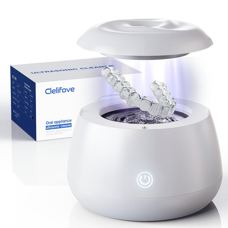 Ultrasonic Retainer Cleaner Machine 48kHz Denture and Aligner Cleaning Pod for Mouth Guards Night Guards Dental Trays Braces Toothbrushes Jewelry with 200ML Capacity (White) White