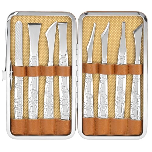 QWORK Ingrown Toenail Tool, 8 Pcs Foot Shaver Pedicure Tool, Stainless Steel Dead Skin Removal Kit, for for Ingrown Foot Fingernail Care