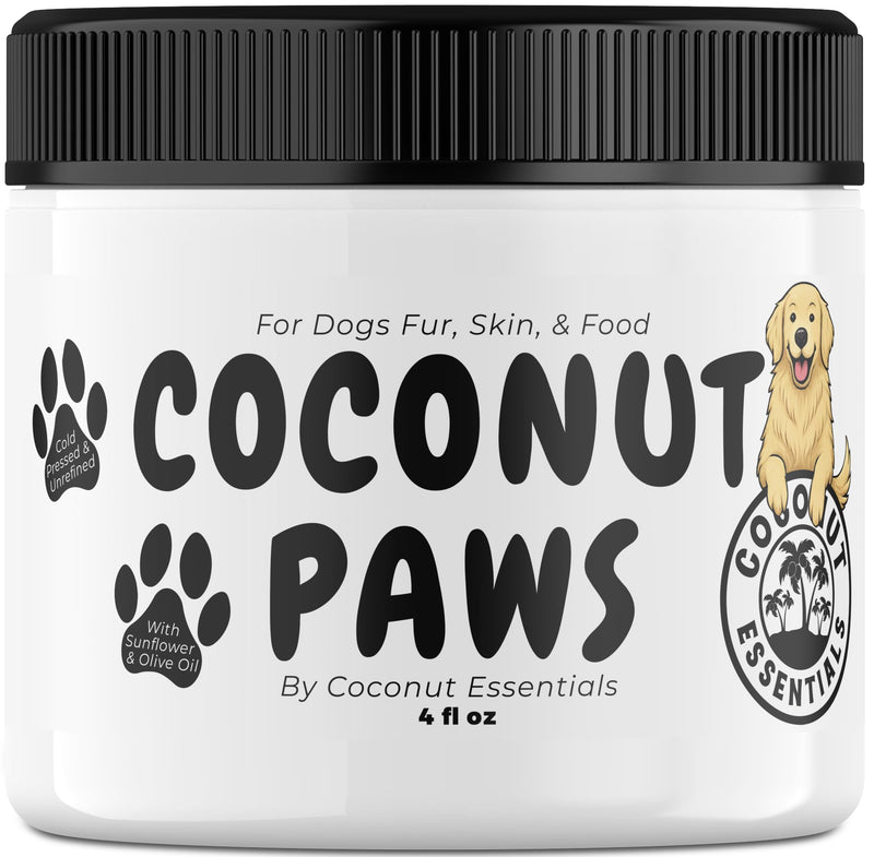 Coconut Essentials Coconut Paws - Dog Skin and Coat, Itching Relief, Hot Spot Treatment, Hair Loss, Cracked Paws, Elbows, Dry Nose | w/Organic Coconut Oil, Olive & Sunflower Oils | Vet Recommended 4oz