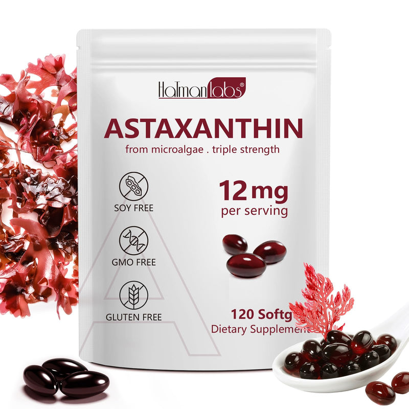 Astaxanthin Supplements 12mg 120 Softgels,Premium Astaxanthin Antioxidant Supplements,Triple Strength Skin Vitamins with Antioxidant Activity,Supports Eye, Joint, Brain, Heart & Immune System (1) 1 - BeesActive Australia